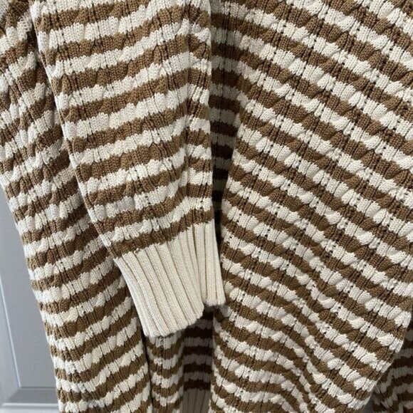 Zara Men's Striped Knit Long Sleeve XL Polo Taupe Brown And White Long Sleeve - Picture 6 of 8